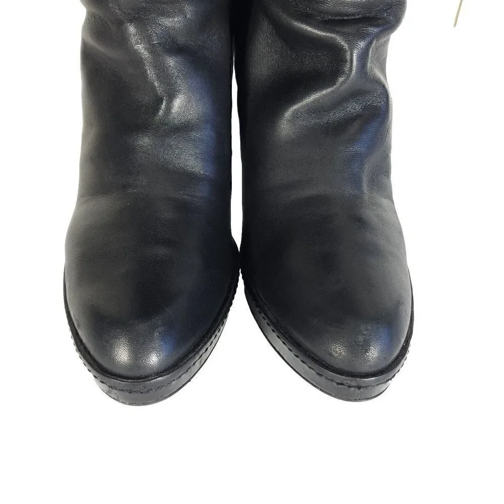 Stuart Weitzman Women's US7,5-8 Black Leather Buckle Heel PullOn Over Knee Boots